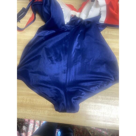 Vintage 1970 DeWeese Design Navy W/ Red Trim One Piece Swimsuit Sz 16 USA Made - Picture 10 of 12